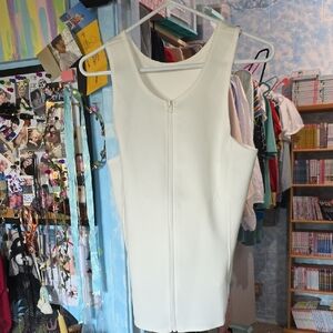 Cream Fitted Tank Top with Textured Design